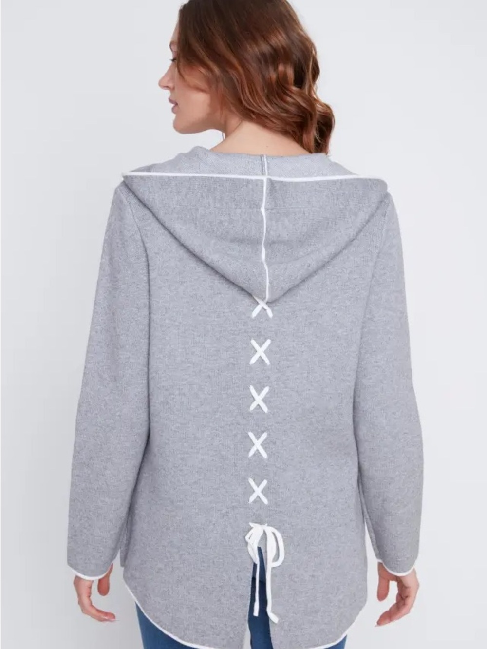 Jac Dale hooded grey cardigan with tie up details - Picture 2 of 10